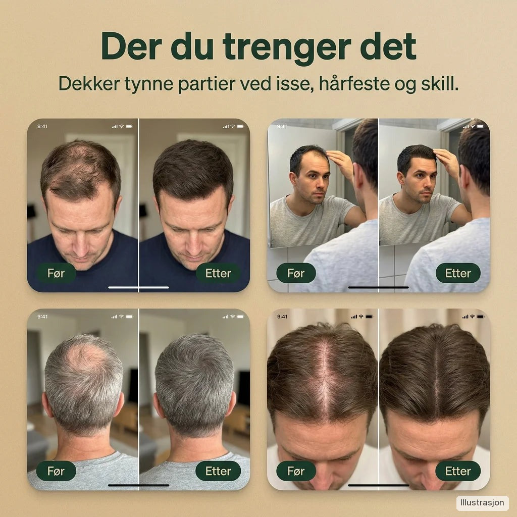 Før og etter – isse, hårfeste og skill